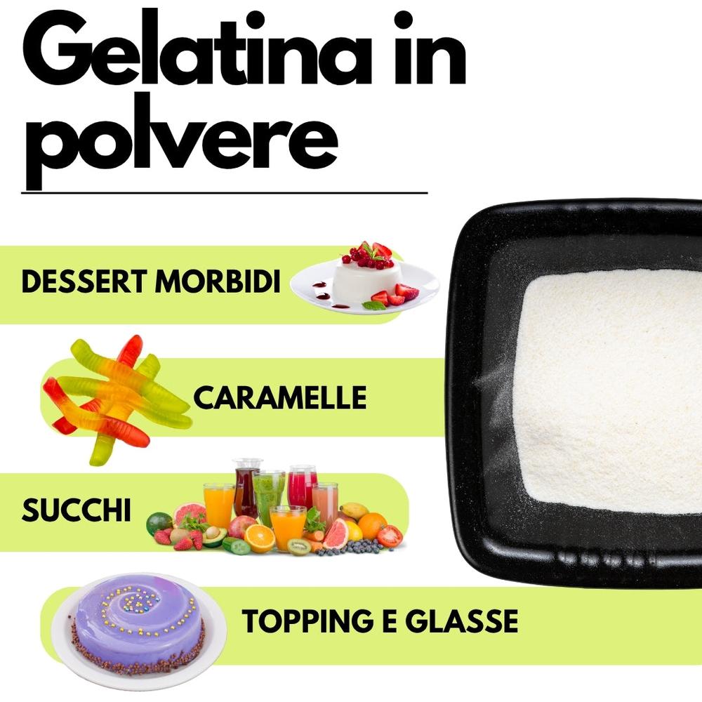 SaporePuro instant gelatin 200-220 bloom ingredient for cooking and baking, shown in a clear packaging image.