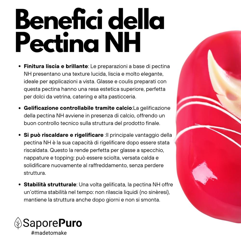 SaporePuro Pectina NH for jams, glazes, and gelatin, shown in a clear package suitable for cooking and baking.