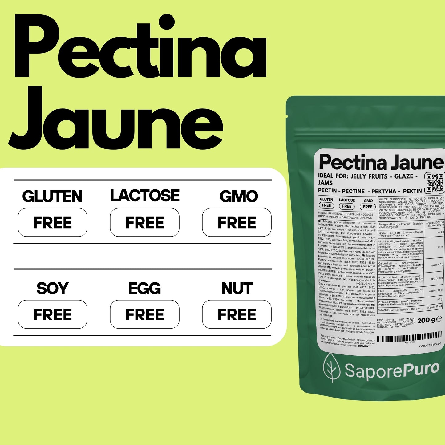 Pectina Gialla (Jaune) SaporePuro - Gelatine di Frutta, Marmellate, Gel Spessi - GelatoStore