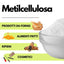 SaporePuro Metilcellulosa Alimentare addensante and gelificante powder in a clear container, used for food thickening and gel formation.