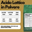 Fine white powder of SaporePuro Acido Lattico in Polvere, a food additive used in culinary and fermentation processes.