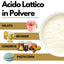 SaporePuro acido lattico in polvere, food additive, close-up of white powder in a clear container for culinary use