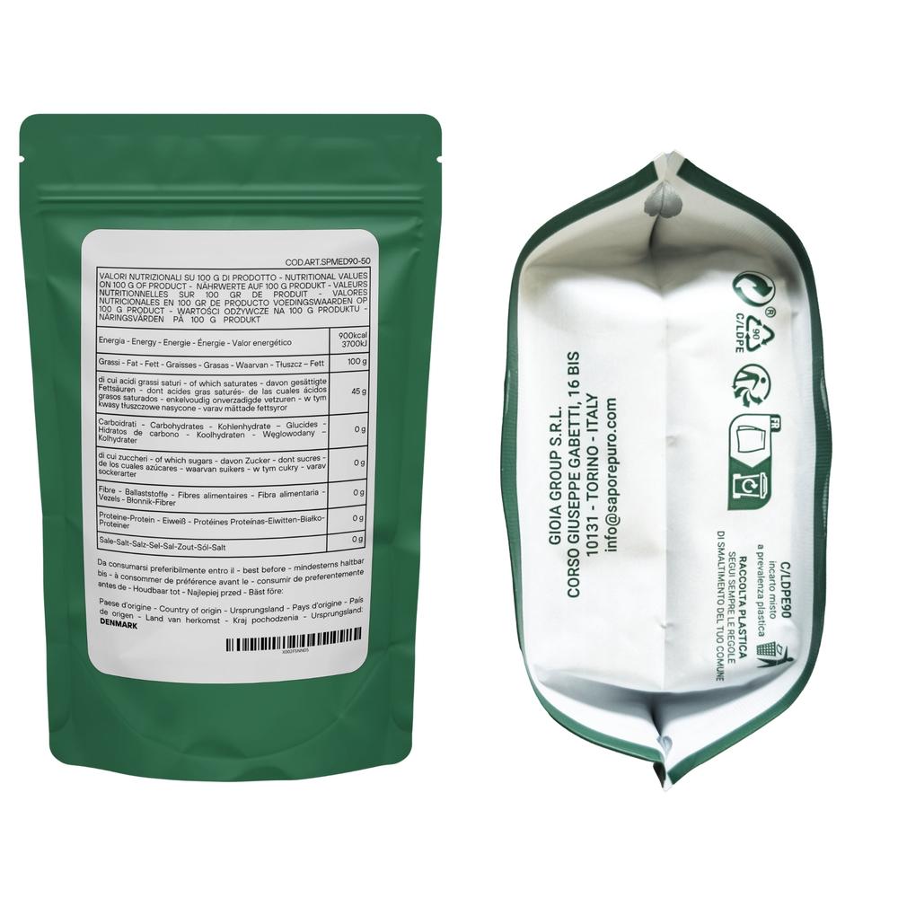 Mono90 Mono e Digliceridi degli Acidi Grassi E471 emulsifier in a clear container, with packaging and ingredient info visible.