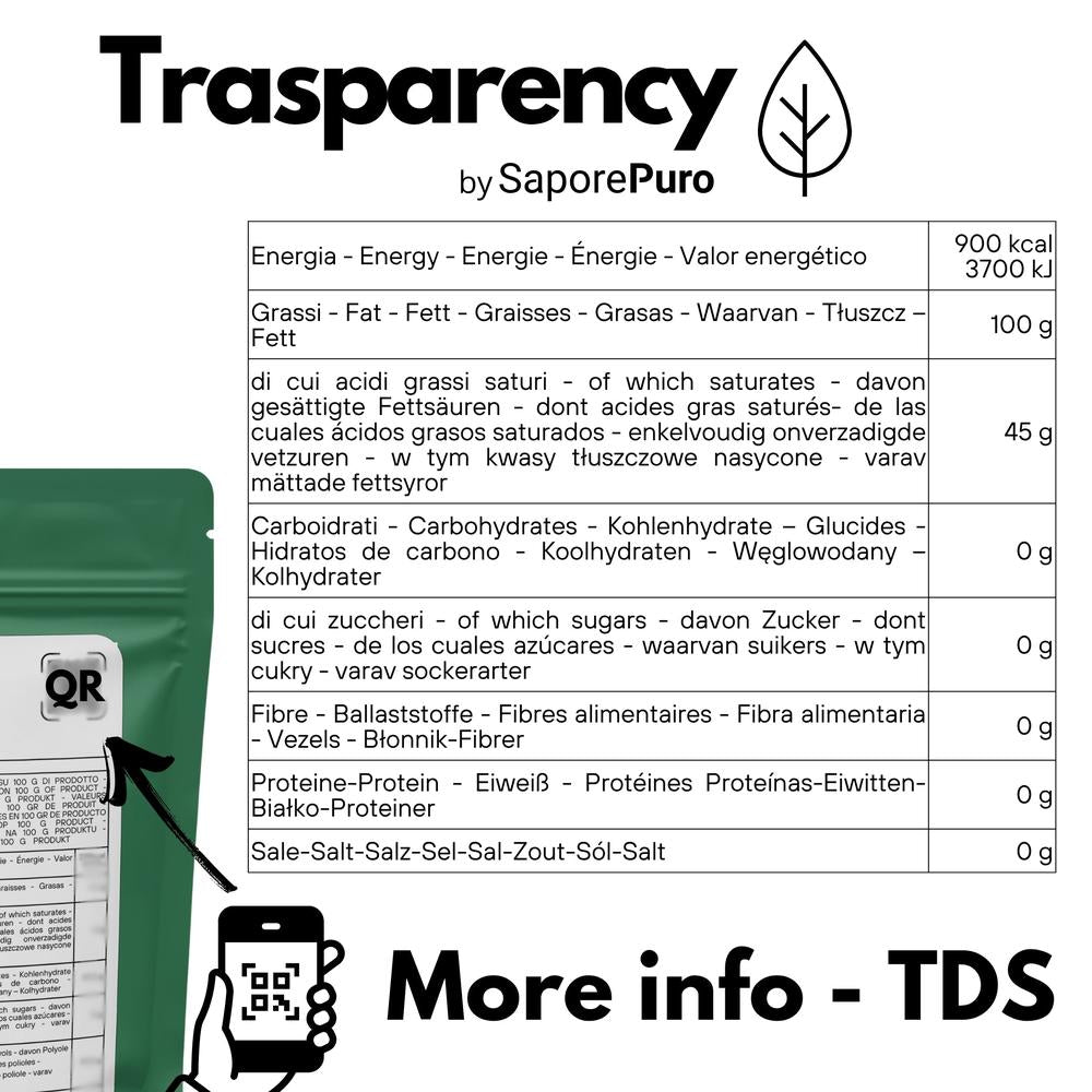 Bottle of SaporePuro Mono90 Mono e Digliceridi degli Acidi Grassi E471 emulsifier in clear container with label and cap