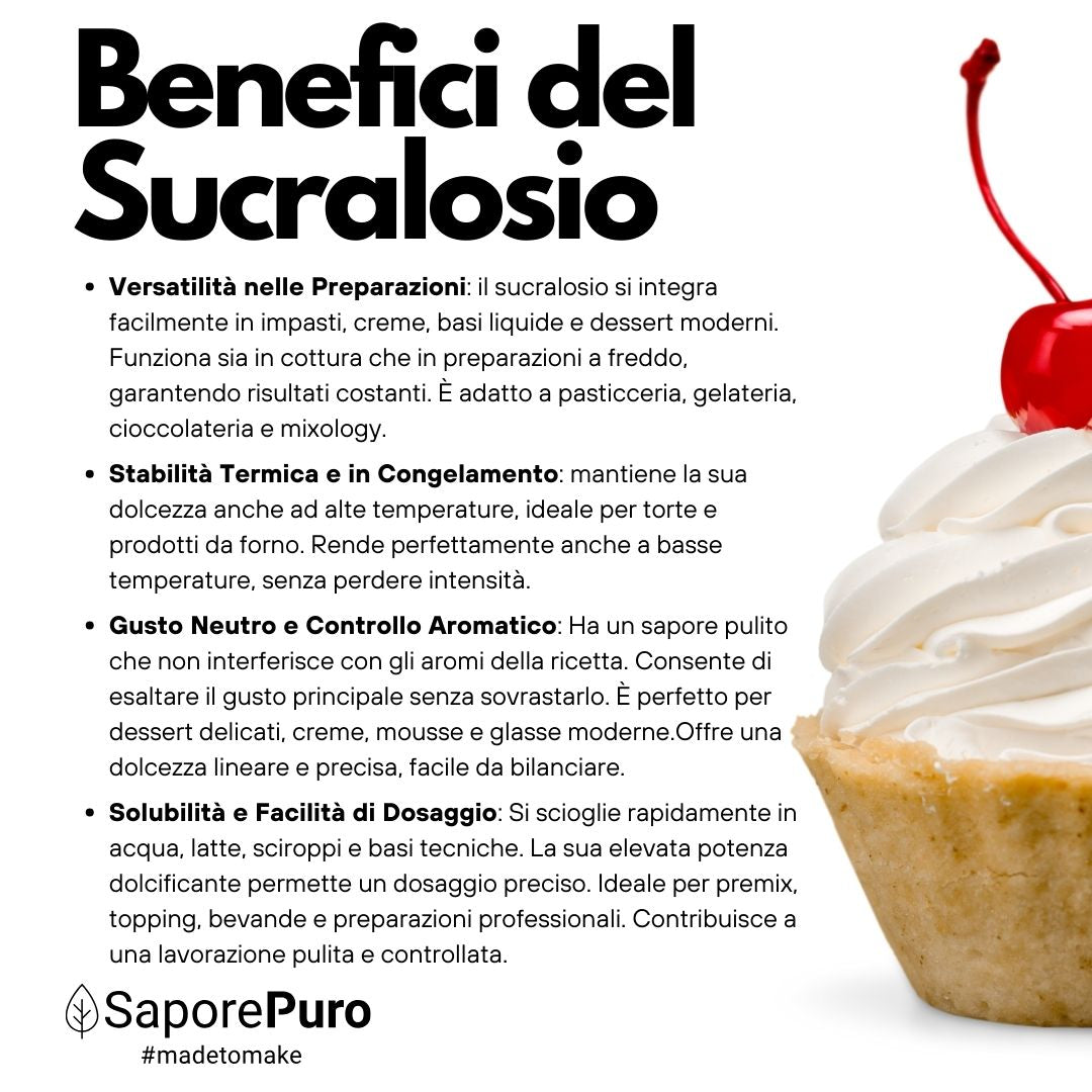 SaporePuro Sucralosio Puro in Polvere – Dolcificante Senza Calorie – Gluten Free – Ideale per Dolci, Bevande e Preparazioni Alimentari - GelatoStore