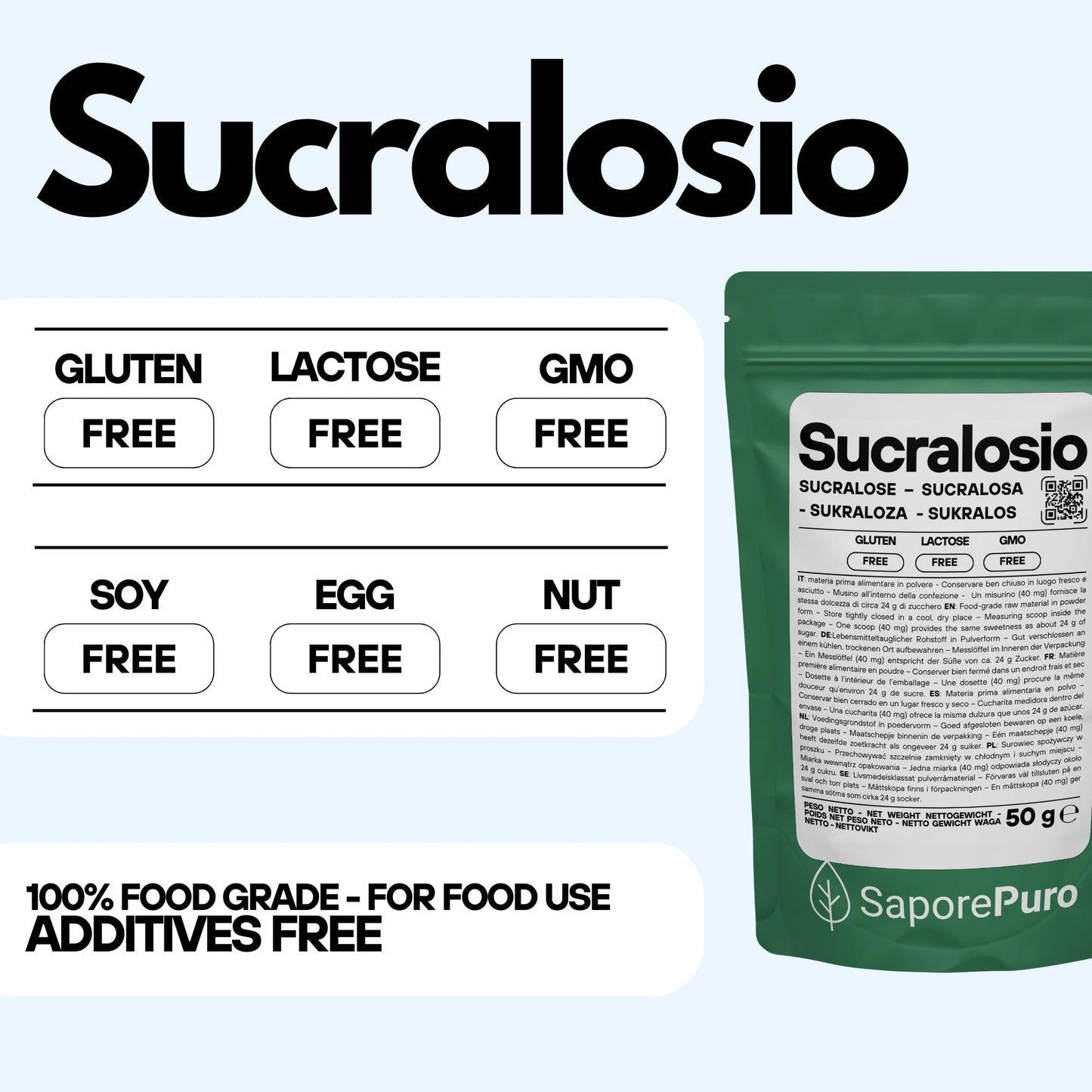SaporePuro Sucralosio Puro in Polvere – Dolcificante Senza Calorie – Gluten Free – Ideale per Dolci, Bevande e Preparazioni Alimentari - GelatoStore
