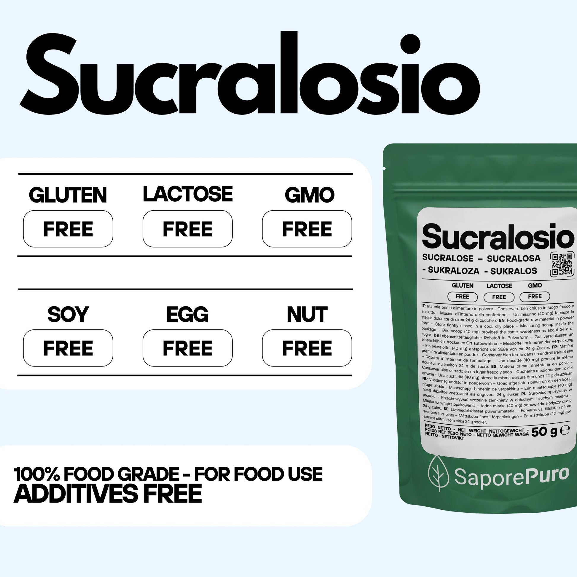 SaporePuro Sucralosio Puro in Polvere – Dolcificante Senza Calorie – Gluten Free – Ideale per Dolci, Bevande e Preparazioni Alimentari - GelatoStore