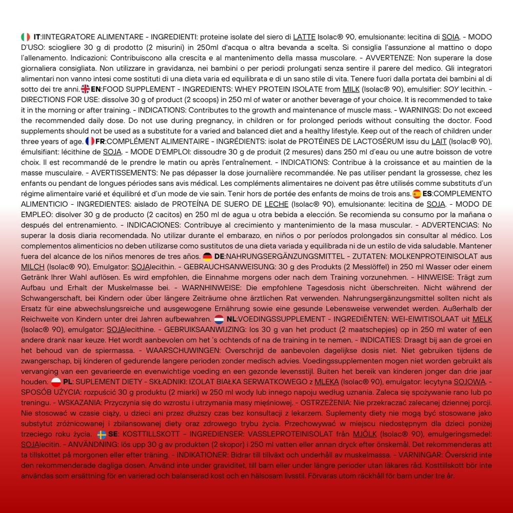 SaporePuro IsolateWhey SP protein powder container showing label with whey isolate milk protein product and brand logo.