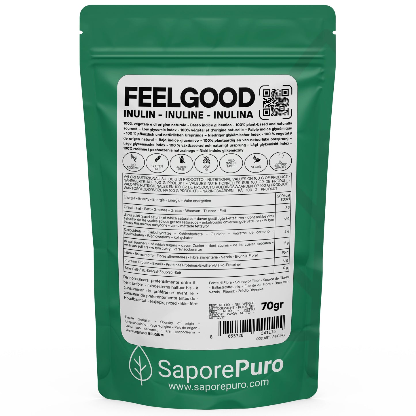 Inulina FeelGood BIG - Fibra Solubile Basso IG - Prebiotica e Solubile - GelatoStore