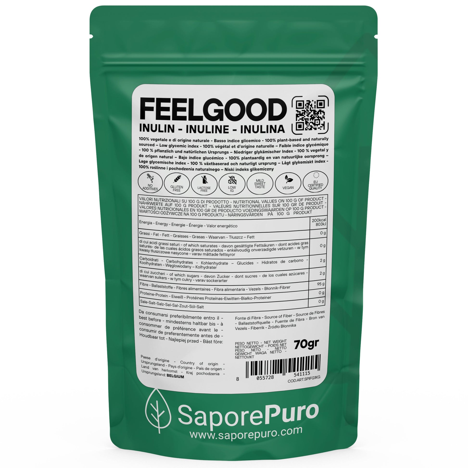 Inulina FeelGood BIG - Fibra Solubile Basso IG - Prebiotica e Solubile - GelatoStore
