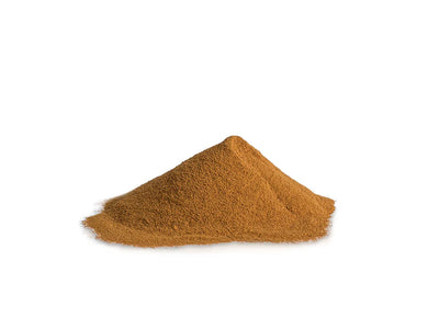 Amarelli Liquirizia in Polvere, 500g, fine black licorice powder in a clear container with a white background.