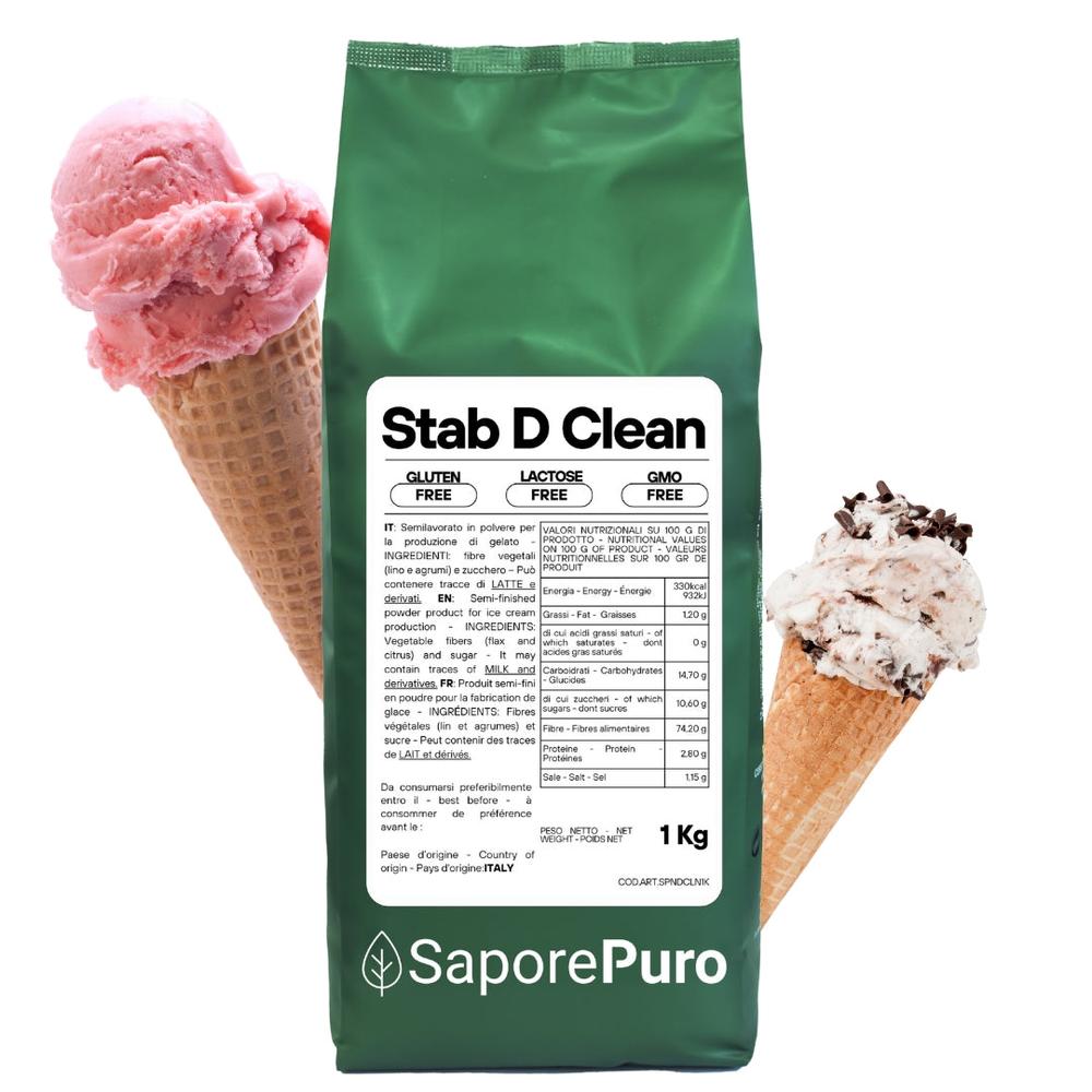 Stabilizzante Neutro Stab D-Clean di SaporePuro per gelati, confezione da 1kg, ingrediente naturale per gelato cremoso e stabile.