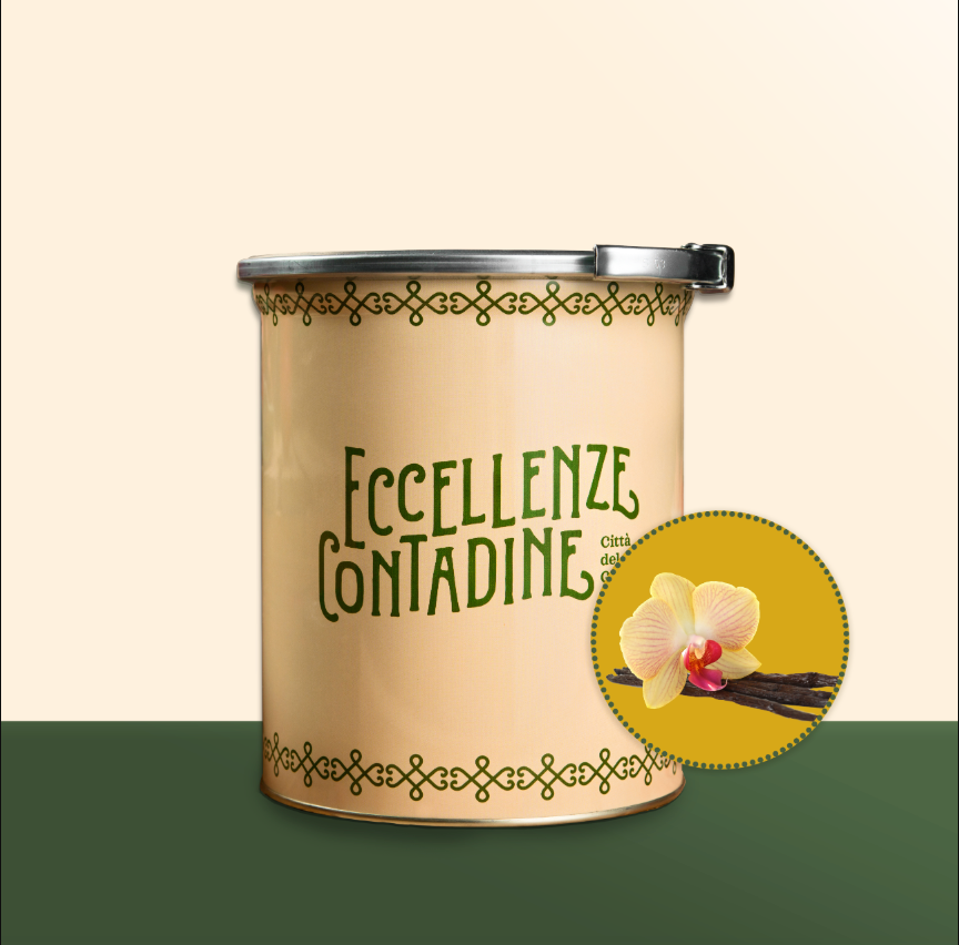 Pasta di vaniglia Bourbon de La Reunion di Città del Gelato, 3.5kg, contenitore con etichetta, ideale per gelato artigianale.