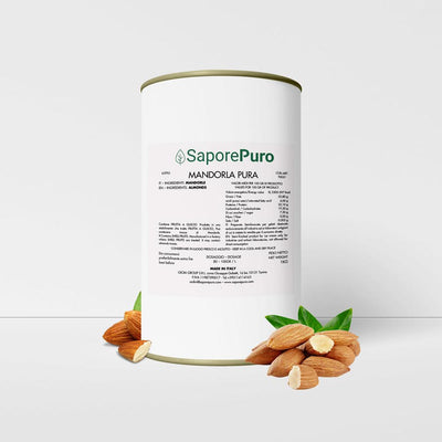 SaporePuro Pasta Mandorla Pura 100% in 1kg bag, featuring almond-shaped pasta with natural almond flavor and texture.