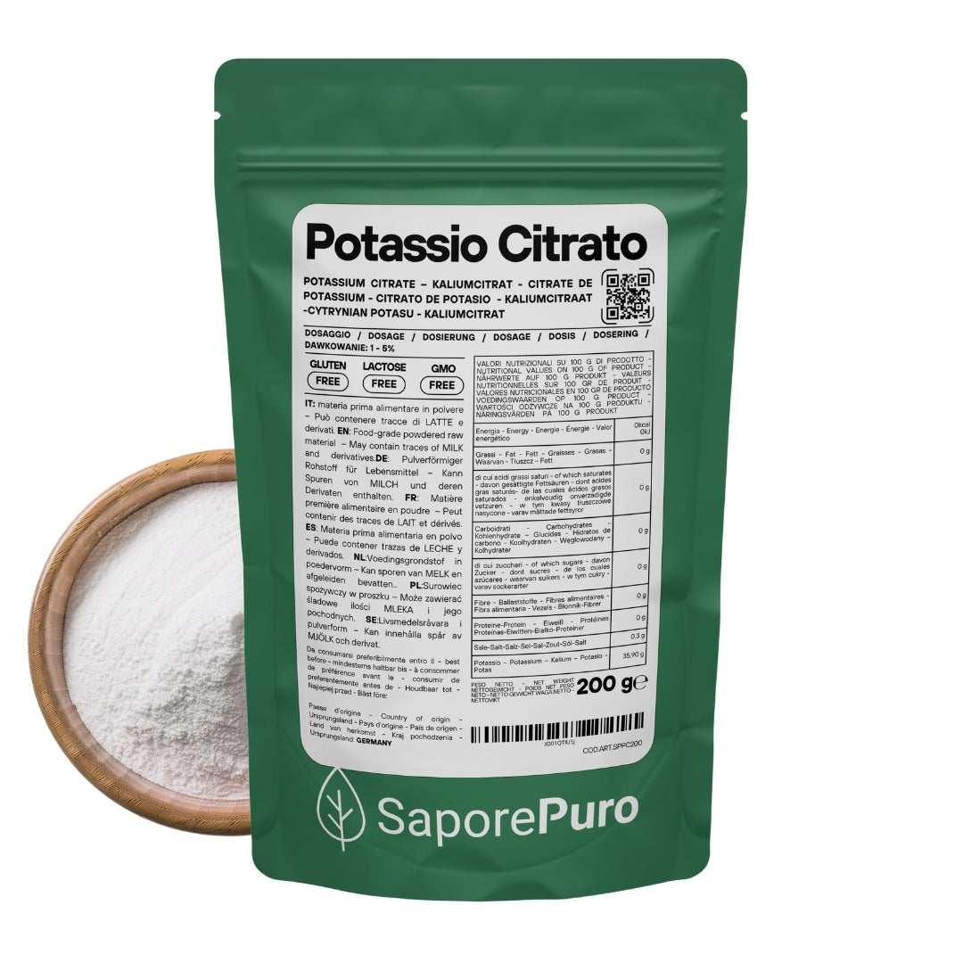 Potassio Citrato - Citrato di Potassio - 200gr - Origine GERMANIA - Sostituto del Sale - SaporePuro
