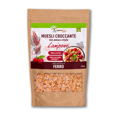 Muesli Croccante Bio Avena Chufa e Lampone Senza Glutine 200g - GelatoStore