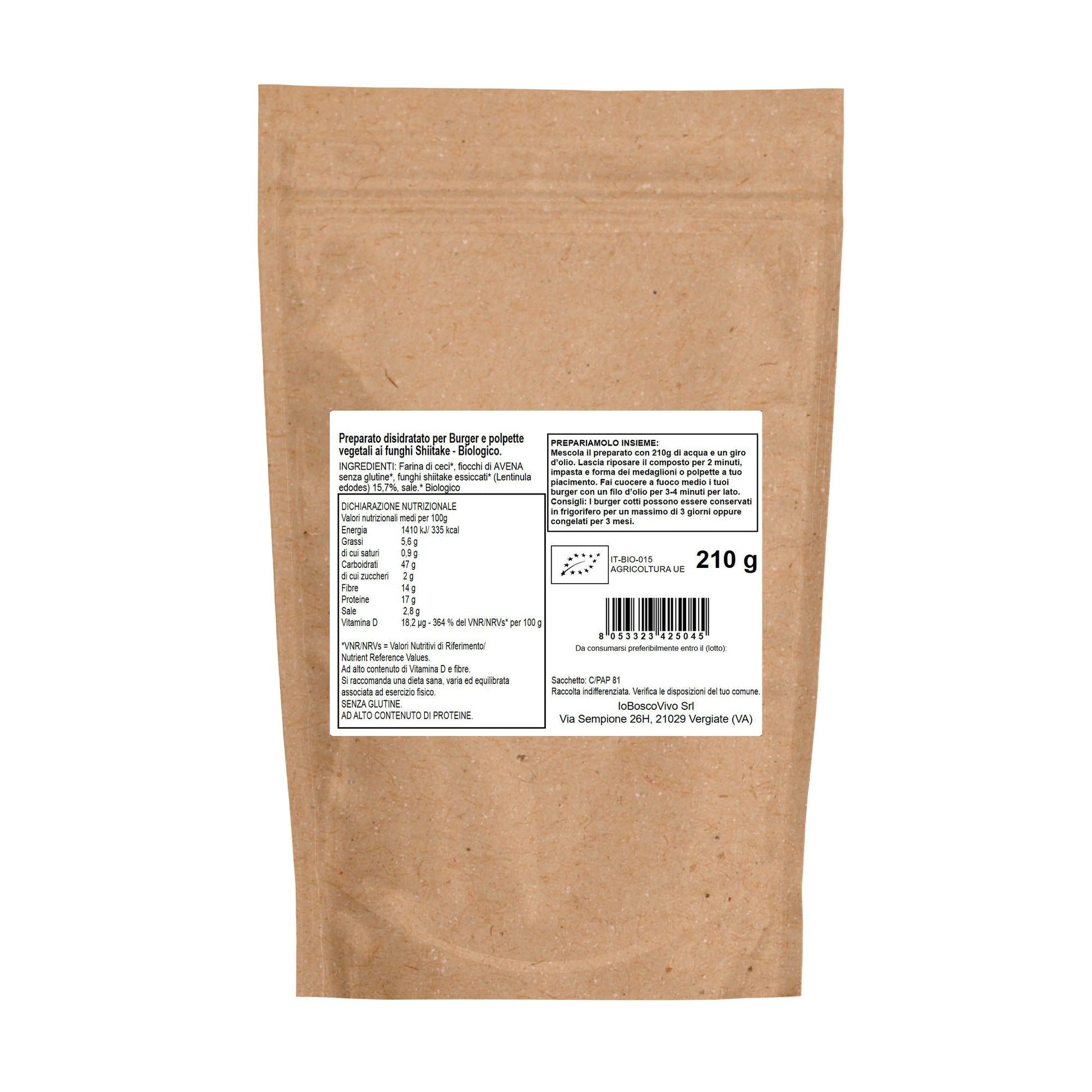 Preparato per Burger o Polpette ai Funghi Shiitake BIO 210g - GelatoStore