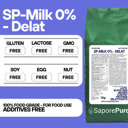 Latte Magro in Polvere DELATTOSATO con più Proteine - sostituto del classico Latte in Polvere senza lattosio per Gelati - SP MILK DELAT - SaporePuro