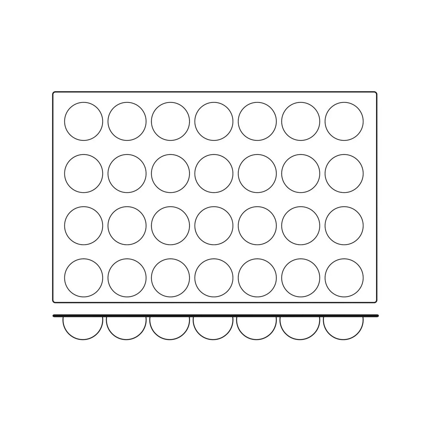 SQ003 - STAMPO IN SILICONE 28 SEMI-SFERE 70 MM H 35 MM