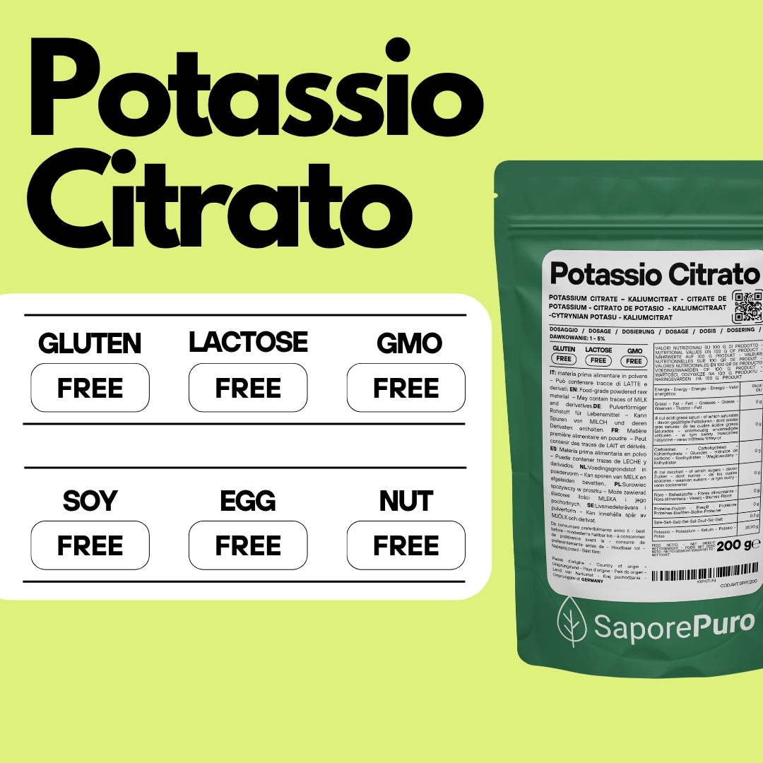 Potassio Citrato - Citrato di Potassio - 200gr - Origine GERMANIA - Sostituto del Sale - SaporePuro