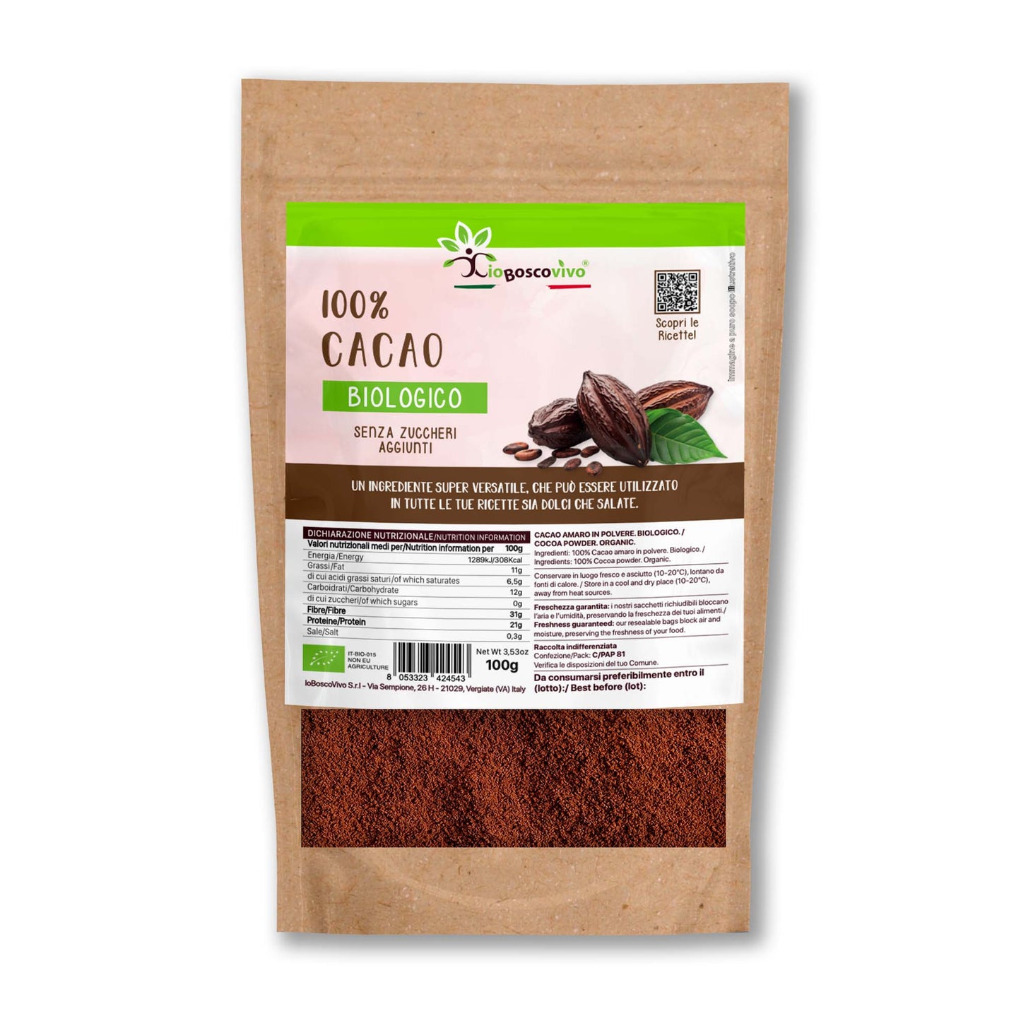 100% Cacao amaro in polvere BIO - 100g Ideale per le tue ricette dolci! - GelatoStore