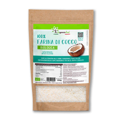 100% Farina di Cocco senza glutine BIO - 250g Ideale per Dieta Chetogenica - GelatoStore