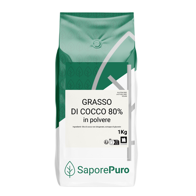 Grasso di Cocco 80% in Polvere - 1kg - Vegan, senza emulsionanti - Per gelati e preparazioni di pasticceria - SaporePuro