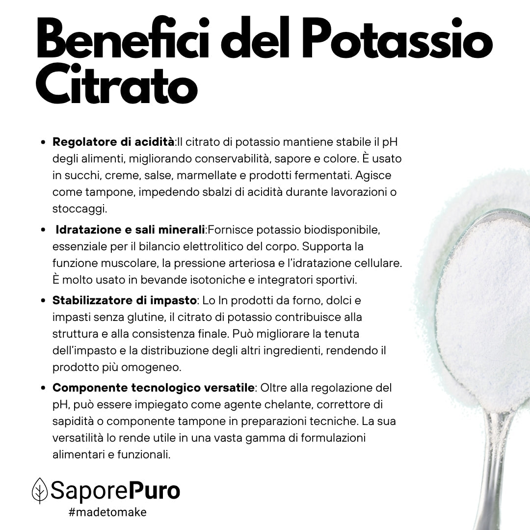 Potassio Citrato - Citrato di Potassio - 200gr - Origine GERMANIA - Sostituto del Sale - SaporePuro