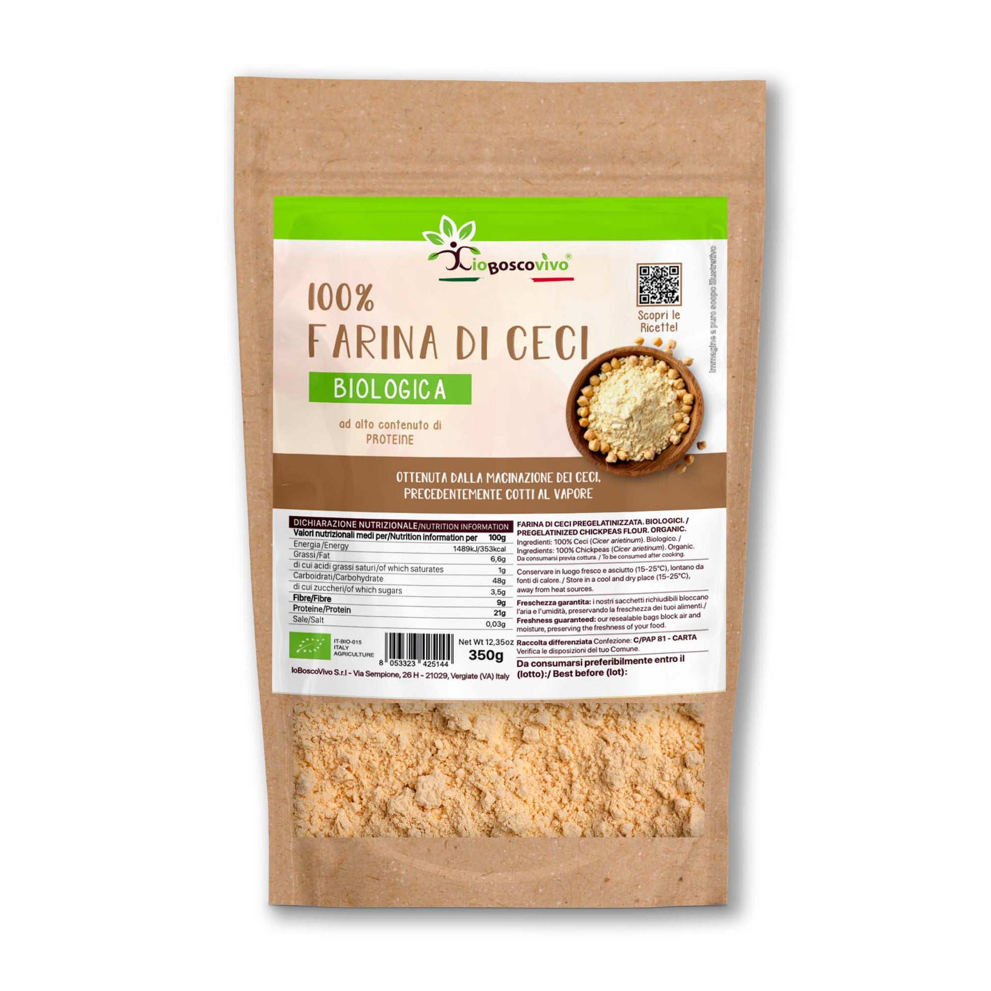 100% Farina di ceci pregelatinizzata BIO - 350g - facile da utilizzare - GelatoStore