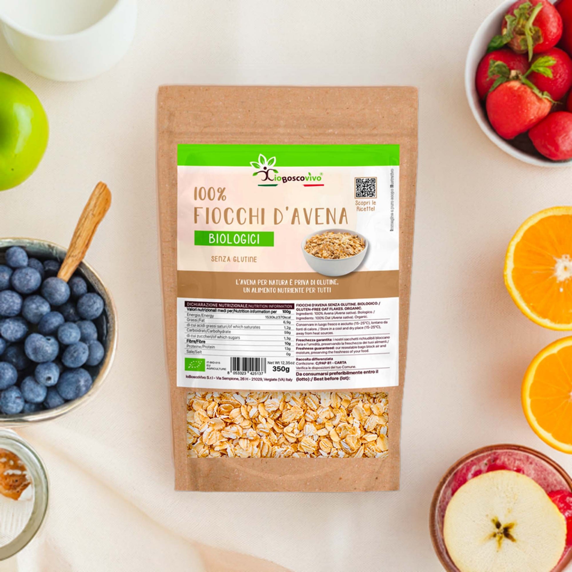 100% Fiocchi di Avena integrali piccoli senza glutine BIO - 350g - GelatoStore